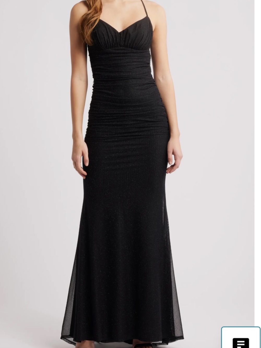 City Studio Black Ruched Spaghetti-Strap Maxi Gown | Sz CL